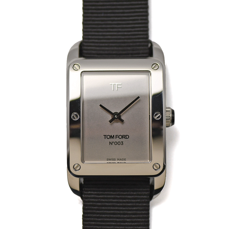 TOM FORD トムフォード N.003 タイムピースコレクション TFT003003 クォーツ シルバーダイヤル ナイロンストラップ メンズ 腕時計 新品同様