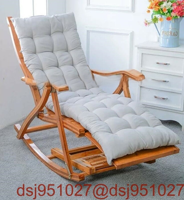 折りたたみチェア 竹製ロッキングチェア 仮眠ラウンジチェア レジャー用 家庭用椅子 長クッションが付き 高さ調節可能