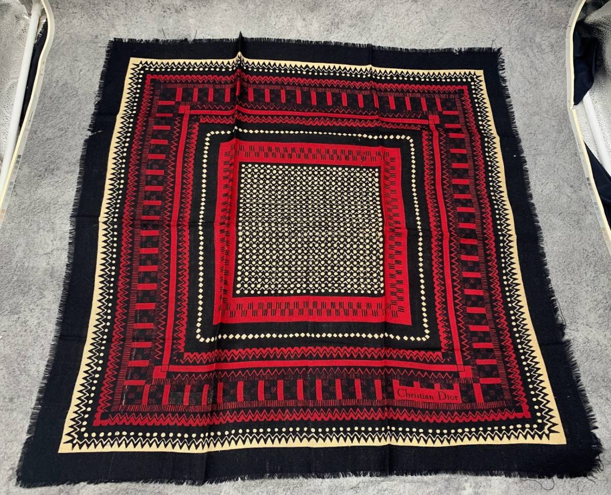 【 Christian Dior 74×74cm スカーフ ウール100% C-TK286 】クリスチャンディオール ストール 柄 ブランド 服飾 小物 大判