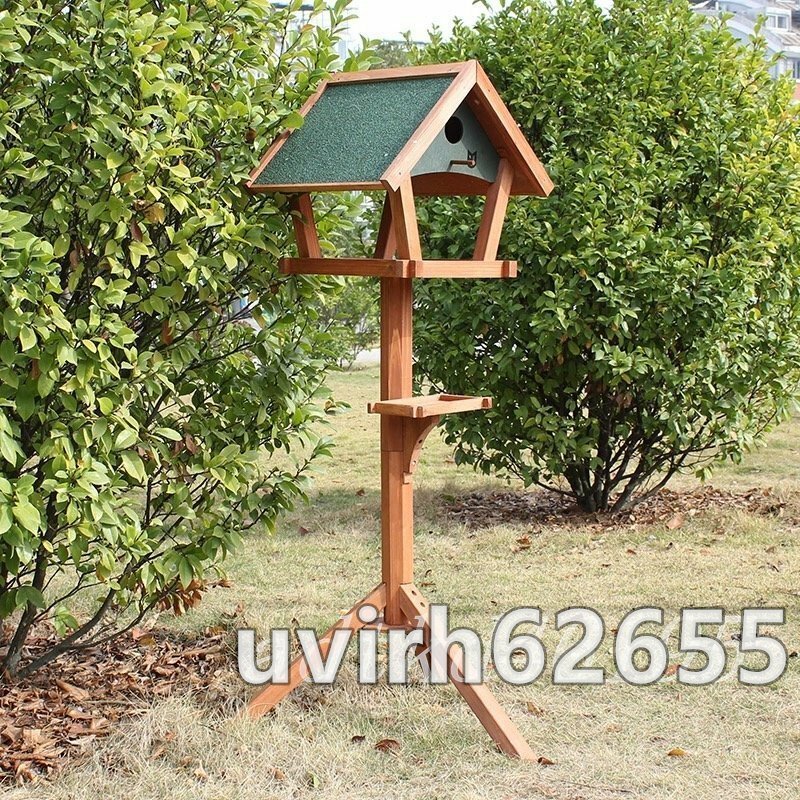 ★高品質 ★バードフィーダー　鳥の餌台　ウッド　三角屋根タイプ 木製の野外餌器 防腐雨日焼け防止