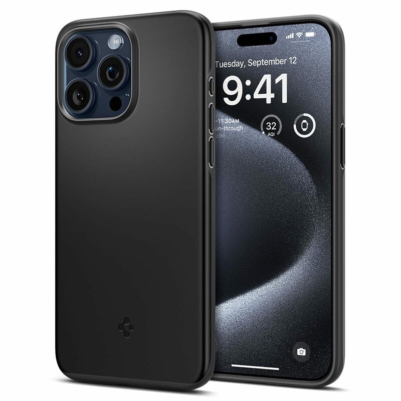 Spigen iPhone15Pro ケース 薄型 耐衝撃 軽量 擦り傷防止 マット仕上げ ワイヤレス充電対応 ACS06686 ブラック