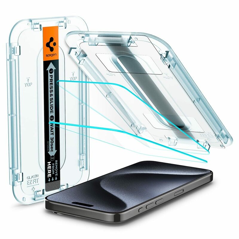 Spigen iPhone15Pro ガラスフィルム 2枚入り 貼り付けキット付き 保護フィルム EZ Fit AGL06892