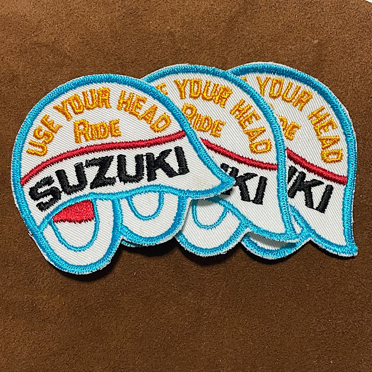 70s SUZUKI ヴィンテージ ワッペン 当時物本物 スズキモトクロス 国産旧車 ビンテージ刺繍パッチデッドストック USE YOUR HEAD RIDE SUZUKI