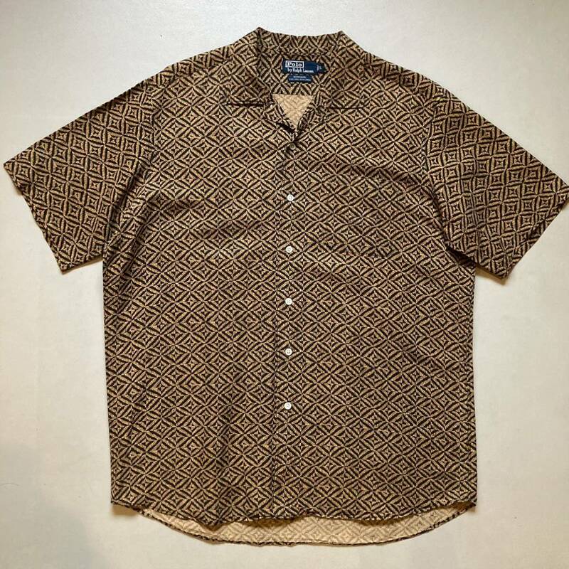 90s polo by Ralph Lauren O/C shirt “size L” “silk×linen” “BONNARD” 90年代 ラルフローレン 開襟シャツ ポニー無し 半袖シャツ 