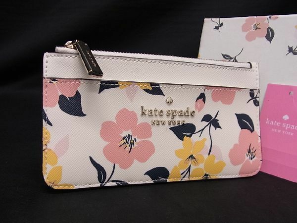 ■新品■未使用■ kate spade ケイトスペード K7227 PVC フラワー 花柄 カードケース コインケース カード入れ アイボリー系 AQ3376