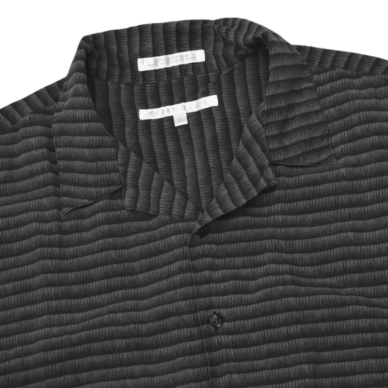 90s usa vintage PERRY ELLIS シルク オープンカラーシャツ ギザギザ 黒 ブラック size.XL