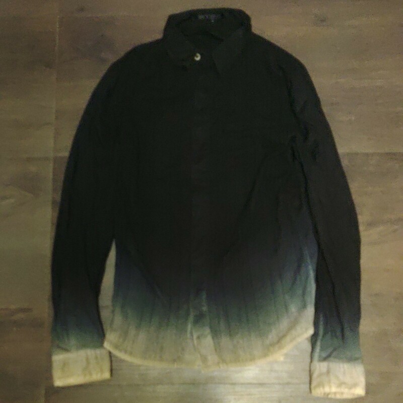 SCHORL5351プールオム高級ライン長袖シャツ　黒白　ブラックホワイト　サイズ46　後染め　裾染め加工