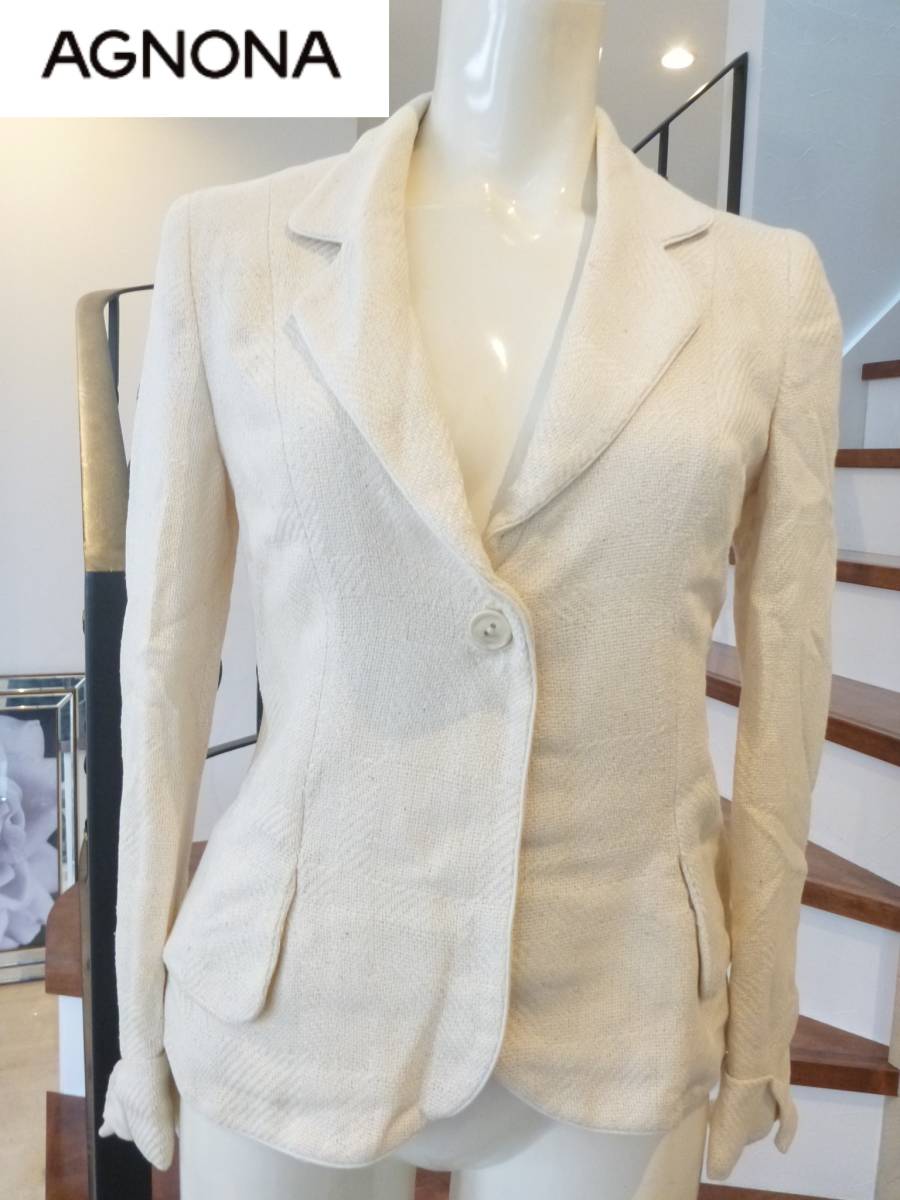 13万 美品 AGNONA(アニオナ)★イタリア製　アイボリー　ジャケット　40　M　春夏