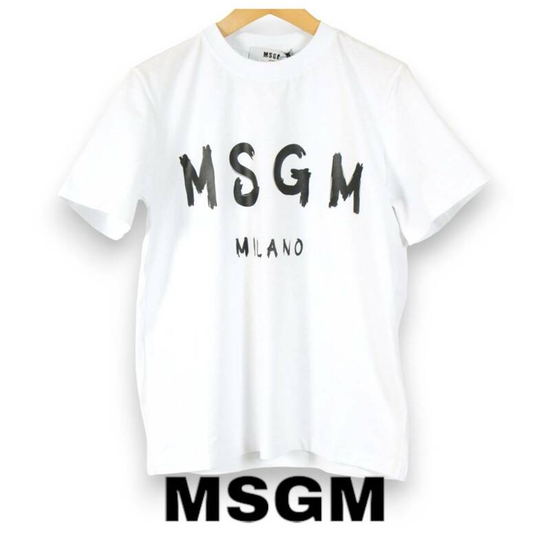 【訳あり】 MSGM　ブラッシュロゴ　レディースTシャツ　ホワイト　サイズS