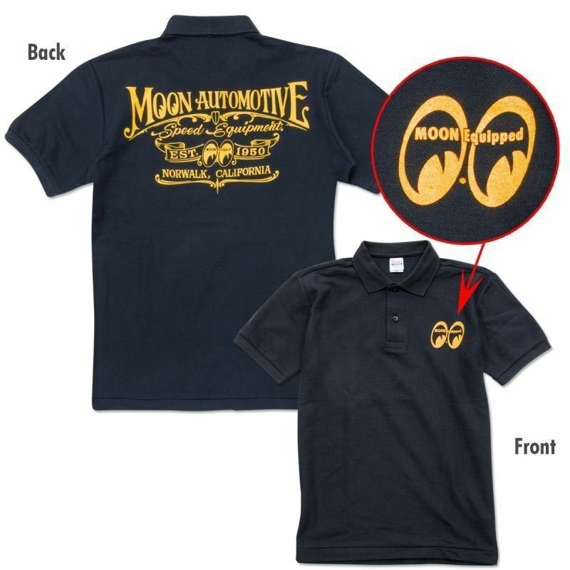 MOON Automotive ポロシャツ XLサイズ mooneyes ムーンアイズ ブラック black 黒 送料込み ムーン オートモーティブ イエロー 文字