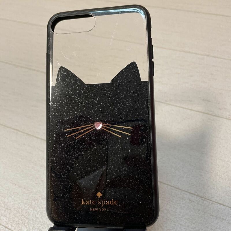 ケイトスペード kate spade iPhone Xカバー 猫 ねこ ネコ ソフトシリコン/黒× クリア