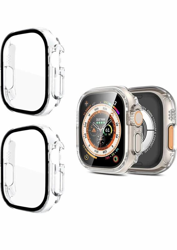 「2枚セット」Apple Watch Ultra 用 ケース 49mm アップルウォッチウルトラ カバー Series ultra 保護カバー 一体型　クリア