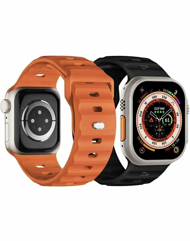 Apple watch バンド 49mm 45mm 44mm 42mm アップルウォッチバンド スポーツバンド Apple watch シリコンベルト 通気 耐衝撃 防汗 防水2本