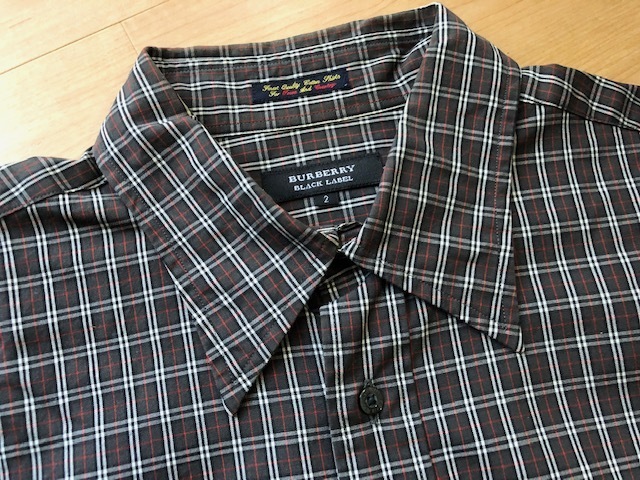 レア 良品 BURBERRY BLACK LABEL バーバリーブラックレーベル 長袖 シャツ チェック チャコール グレー系 綿100％ サイズ2 M相当 メンズ