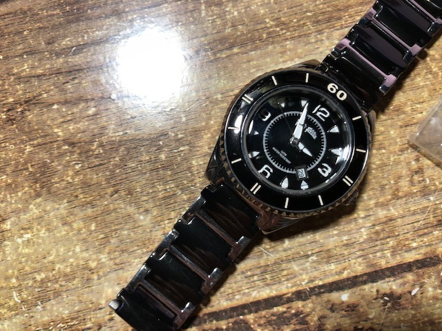 良品程度 Folli Follie フォリフォリ デイト 逆回転防止ベゼル 黒 ブラック セラミック×SS WF4T0015 クオーツ レディース 腕時計
