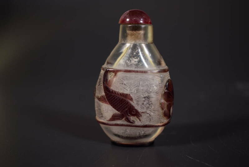 【和】(6938)　中国古玩　唐物　時代鼻炎壺　香水瓶　乾隆ガラス　色絵　粉彩　ガラス