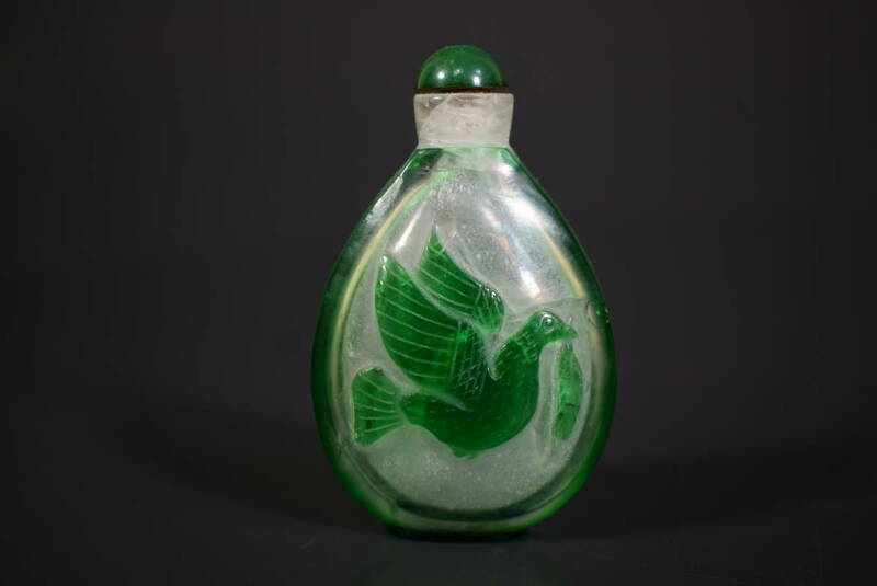【和】(6946)　中国古玩　唐物　時代鼻炎壺　香水瓶　乾隆ガラス　色絵　粉彩　ガラス