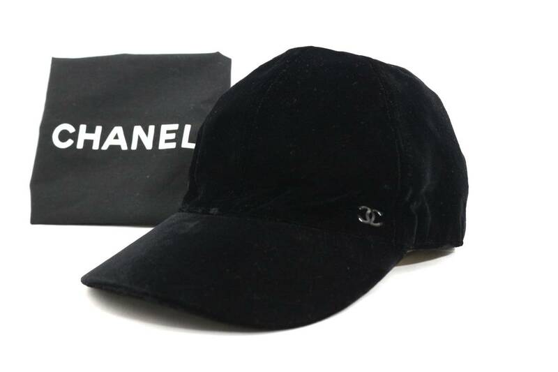 5I2412【本物保証】シャネル キャップ 帽子 キャスケット ベロア ブラック ココマーク ロゴ M サイズ CHANEL