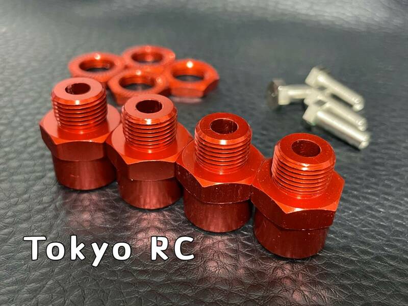 No.063 ☆片側+15mm 赤色☆ 12mm→17mm 変換ハブ 15mmワイドハブ (AXIAL RC4WD hpi CC01TA01TA02 TL01B DF02 DF03 CR01 等汎用) @A