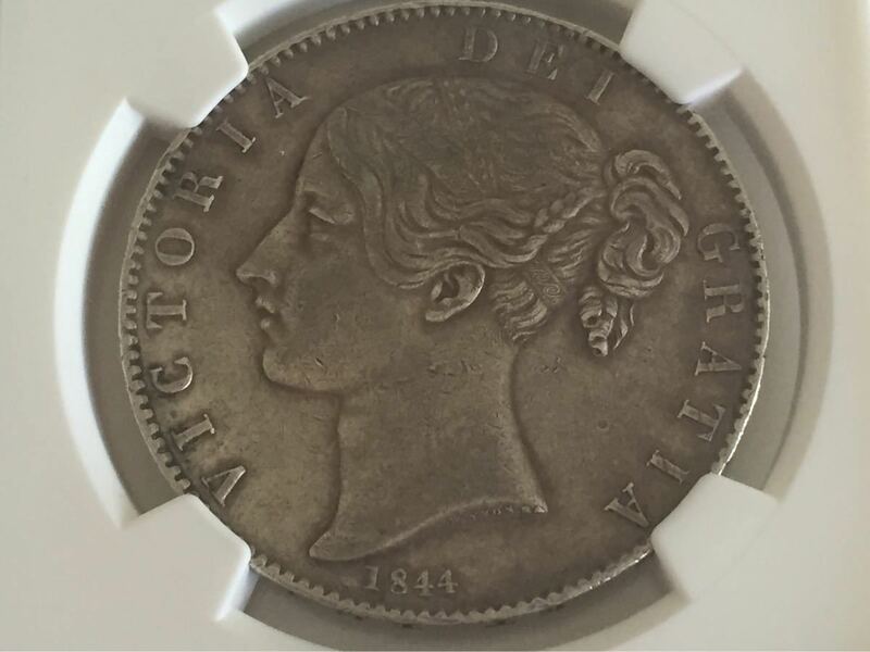 イギリス 1844年 ヴィクトリアヤングヘッドクラウン銀貨 NGC AU
