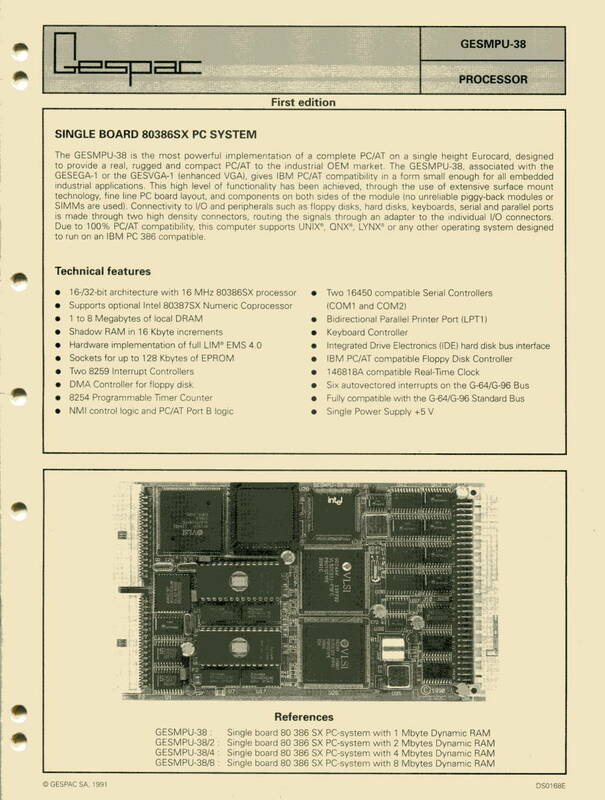 ◆【GESPAC】GESMPU-38 386SX SINGLE BOARD Datasheet とFD