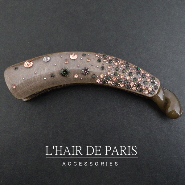 ■L'HAIR DE PARIS■大粒クリスタルスターダストバナナクリップ■スワロフスキー■グレージュ■髪留め パーティ 結婚式 和装 ビジュー 新品