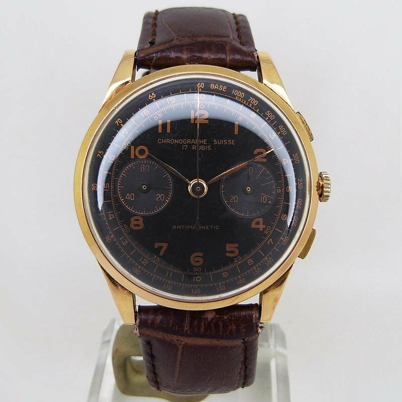 中古クロノグラフスイス【CHRONOGRAPHE SUISSE】 クロノグラフ ランデロン48 ブラック PG 手巻