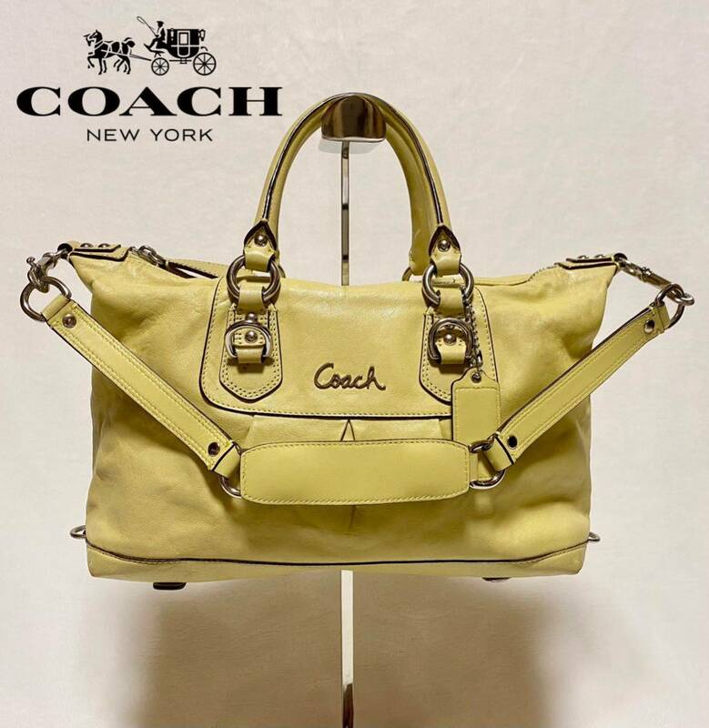 COACH 本革 レザー 2way ハンドバッグ ショルダーストラップ付き グリーン