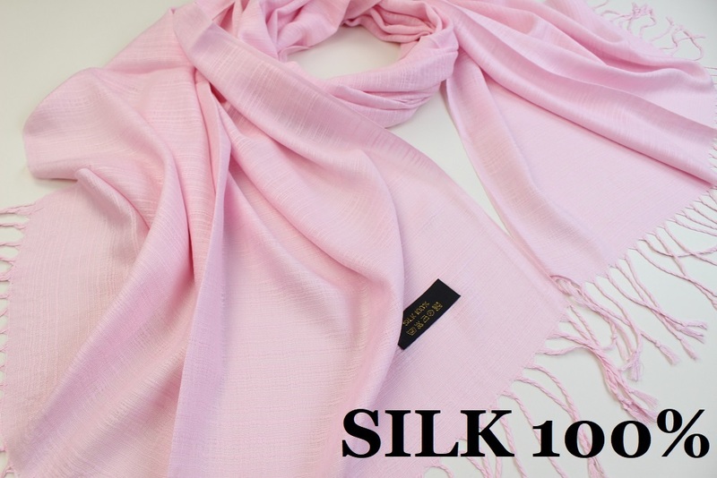 新品【SILK シルク100%】無地 Plain 大判 薄手 ストール 春色 CHERRY 桜 チェリーブロッサム系
