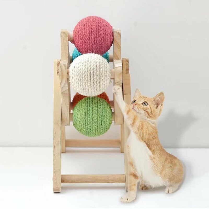 新品! 用品 猫用品 木製 猫 おもちゃ 爪研ぎ ネコ ボール ペット 回転ボール 安全素材 五つボール