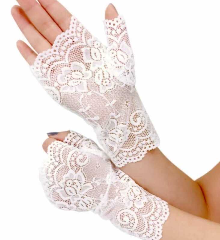 新品ウエディンググローブレース白フィンガーレス結婚式手袋ネイル魅せショートホワイト2