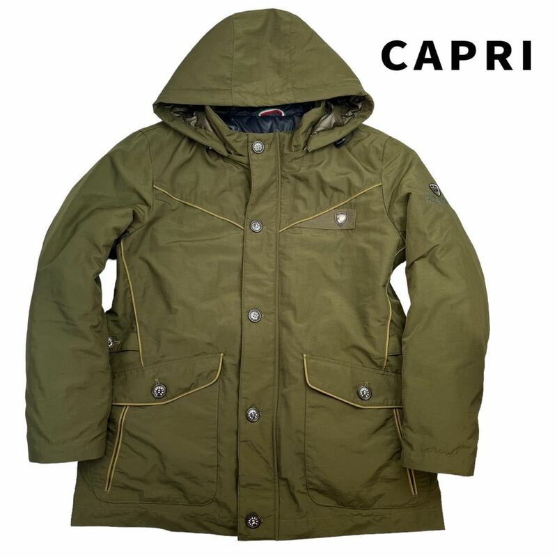 定価4.5万 極美品 CAPRI カプリ ミリタリー中綿ジャケット サイズ48/L相当 カーキ ライナー付き 袖ロゴ 胸ロゴ 美シルエット 秋冬 A2618