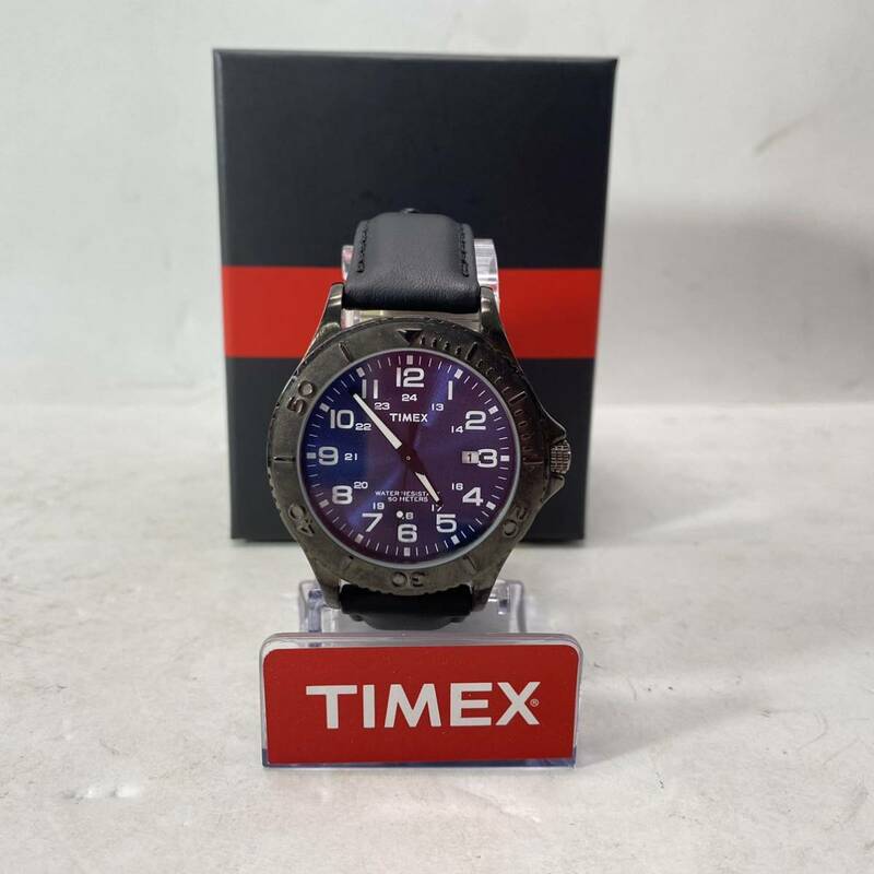 TIMEX タイメックス 腕時計 2P392 クオーツ デイト カレンダー 3針 青文字盤 SS 動作品