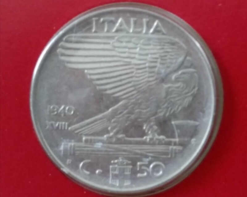 ☆未開封 1940年 イタリア 50チェンテジモ貨 フランクリンミント「世界の偉大な歴史的コイン」シリーズ☆