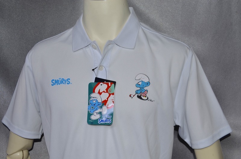 新品 Mサイズ SMURFS　スマーフ　ゴルフウェア ポロシャツ 白　ホワイト シャツ　半袖 吸汗速乾 UVケア　半袖
