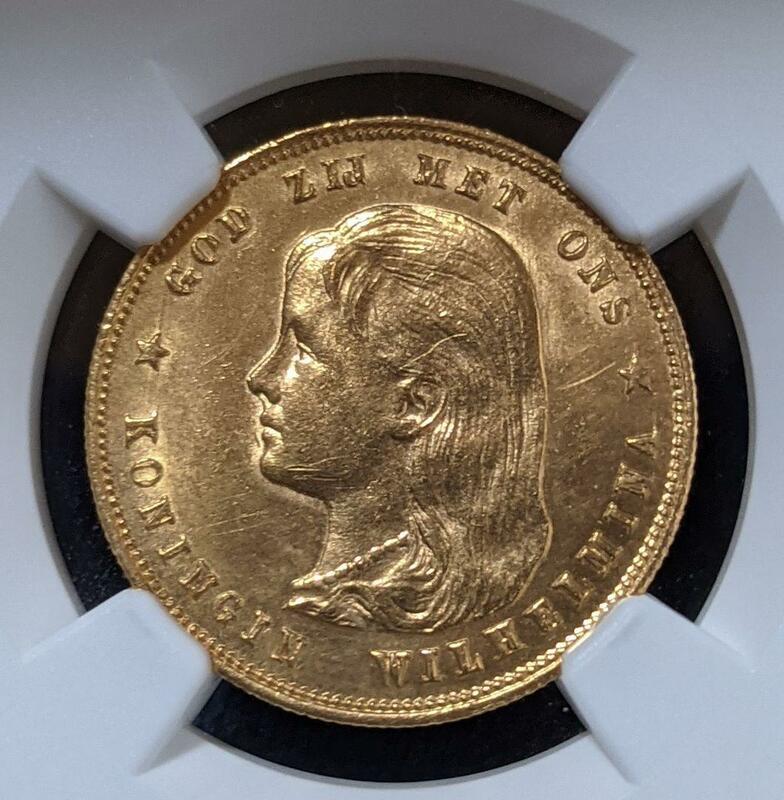 1897年 オランダ 10グルデン 金貨 ウィルヘルミナ女性 NGC UNC アンティーク コイン