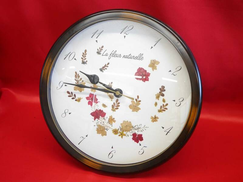 有限会社ミタニ ミタニ漆器 掛け時計 置き時計 丸時計 直径約320mm 花柄 お花 QUARTZ 電池式 動作確認済み 電池付属☆
