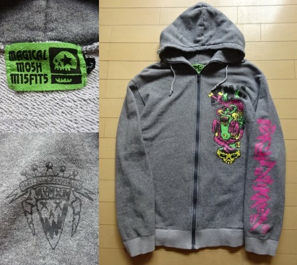 【MAGICAL MOSH MISFITS】フルジップ スウェットパーカー グレー SIZE:LARGE (マジカルモッシュミスフィッツ,MxMxM)