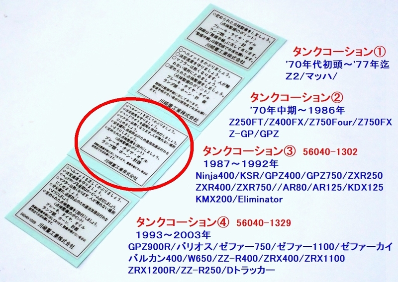 □完璧 カワサキ タンクコーションラベル③(56040-1302)'87～'92年☆1/ Ninja400/KSR/GPZ400/GPZ750/ZXR250/ZXR400/ZXR750/AR125/KDX/KMX