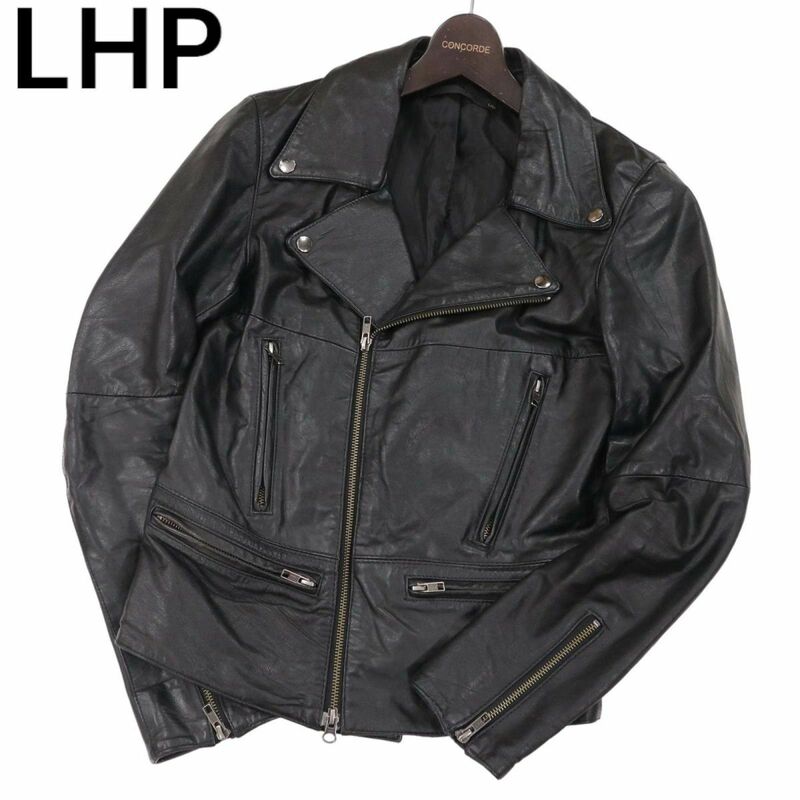 LHP エルエイチピー 羊革★ リアル ラム レザー ダブル ライダース ジャケット Sz.S　メンズ 黒　I3T01137_9#N