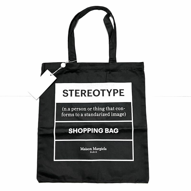 新品 メゾンマルジェラ ステレオタイプ ロゴ トート バッグ ブラック Stereotype Tote bag エコバッグ 黒 ショッピングバッグ SHOPPING