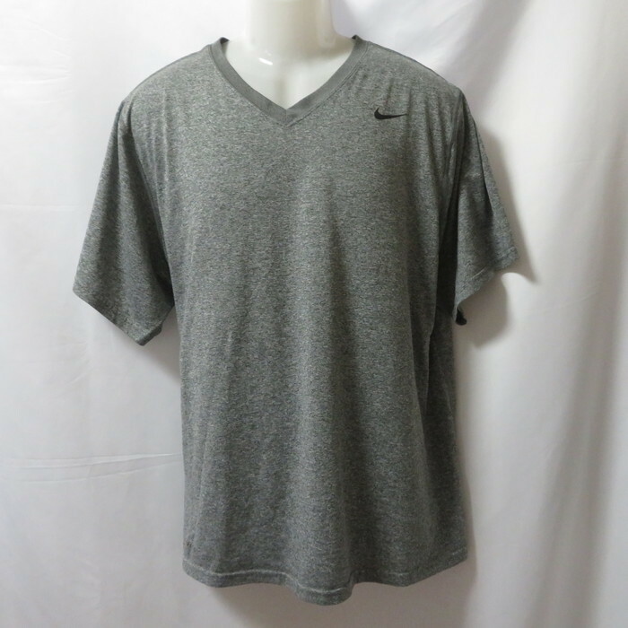 古着 メンズXXL相当 NIKE/ナイキ Vネック ポリエステルTシャツ 半袖 スポーツ ジョギング トレーニング グレー