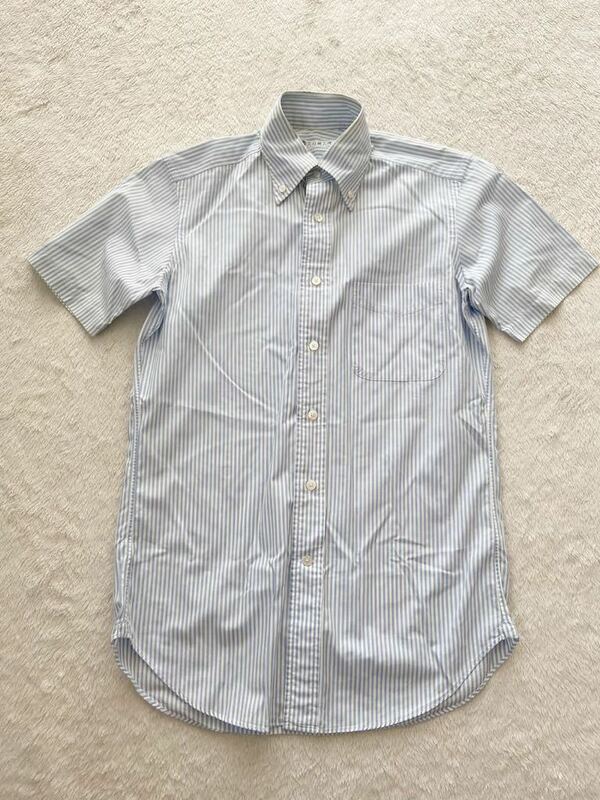 土井縫工所 size38-15 半袖シャツ ストライプ みずいろ 紺 白 (KI)