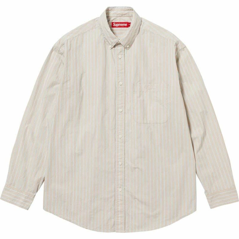 送料無料 タン M Supreme Loose Fit Stripe Shirt Tan シュプリーム ルーズフィット ストライプシャツ ベージュ 23FW Box Logo 新品未使用