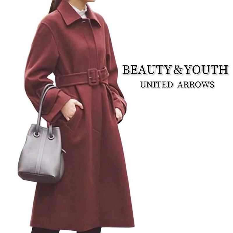 BEAUTY&YOUTH メルトンステンカラーロングコート Oggi掲載 ワイン