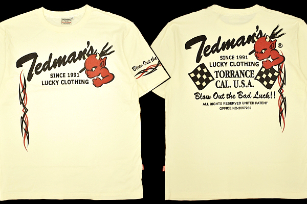 Y-6585★送料無料★超美品★TEDMAN テッドマン TED COMPANY テッドカンパニー BLOW OUT THE BAD LUCK★生成色 半袖 T-シャツ 42