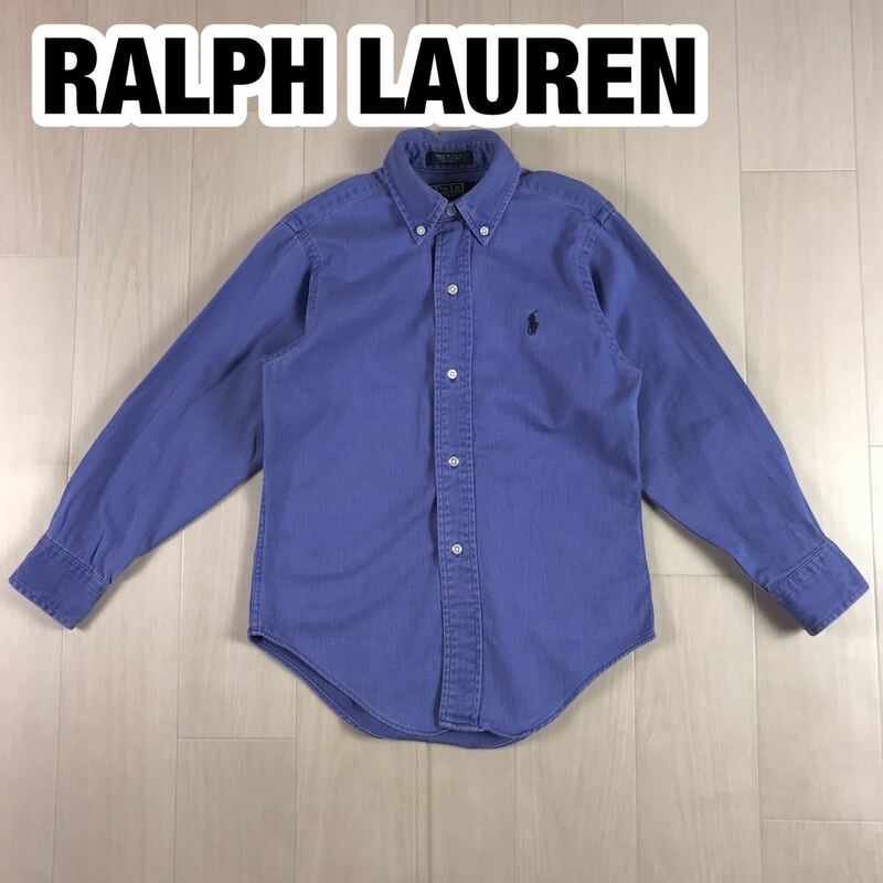 POLO BY RALPH LAUREN ポロ バイ ラルフローレン S ユースサイズ ブルー シャンブレー 刺繍ロゴ ポニー