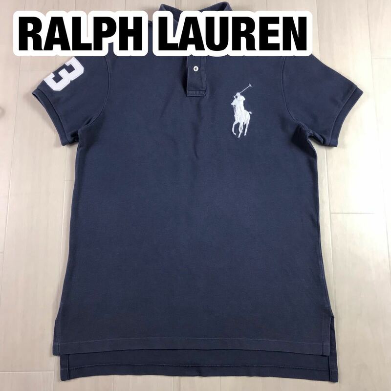 POLO BY RALPH LAUREN ポロ バイ ラルフローレン 半袖 ポロシャツ M ネイビー 刺繍ロゴ ワッペン