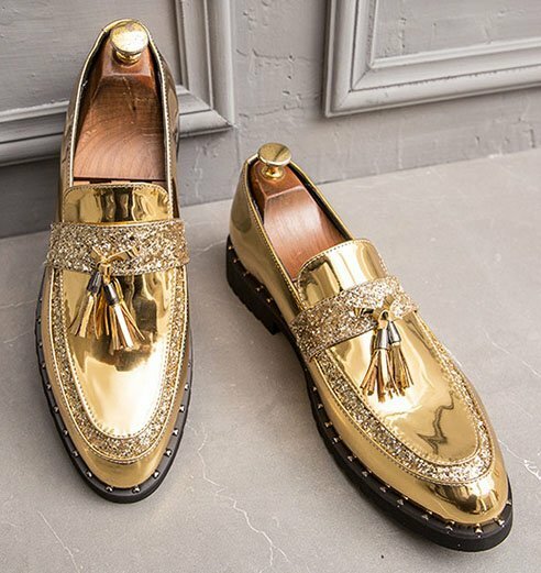 新品 27cm 金ピカ エナメルシューズ タッセル付き ゴールド 3471 GOLD メンズ ドレスシューズ 結婚式 ブライダル ヴィジュアル系 靴