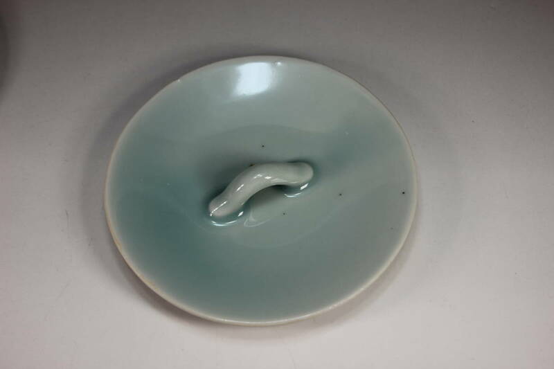 建水　蓋　青磁　陶器　未使用　直径10.5cm　日本陶芸　昭和レトロ　水屋道具 伝統工芸 茶道具　２